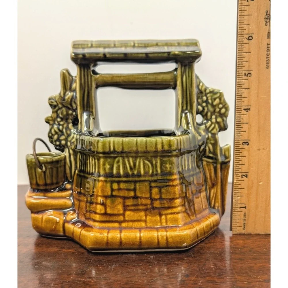 Vintage 1949 McCoy Pottery Wishing Well Planter Brown Green Glaze USA Bucket